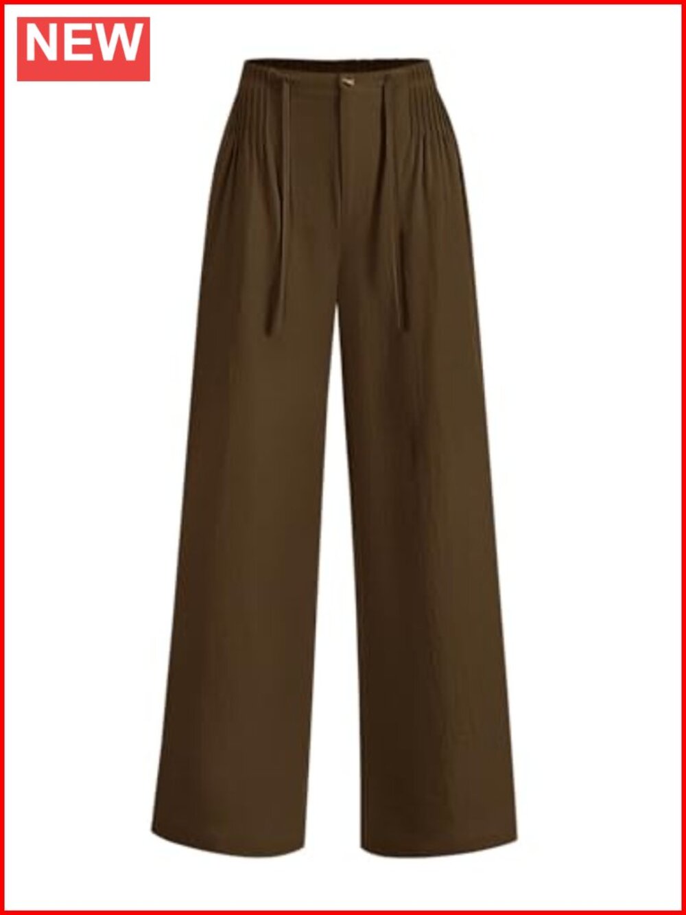 Women Linen Wide Leg Palazzo Pants Elastic Waist Travel Trousers